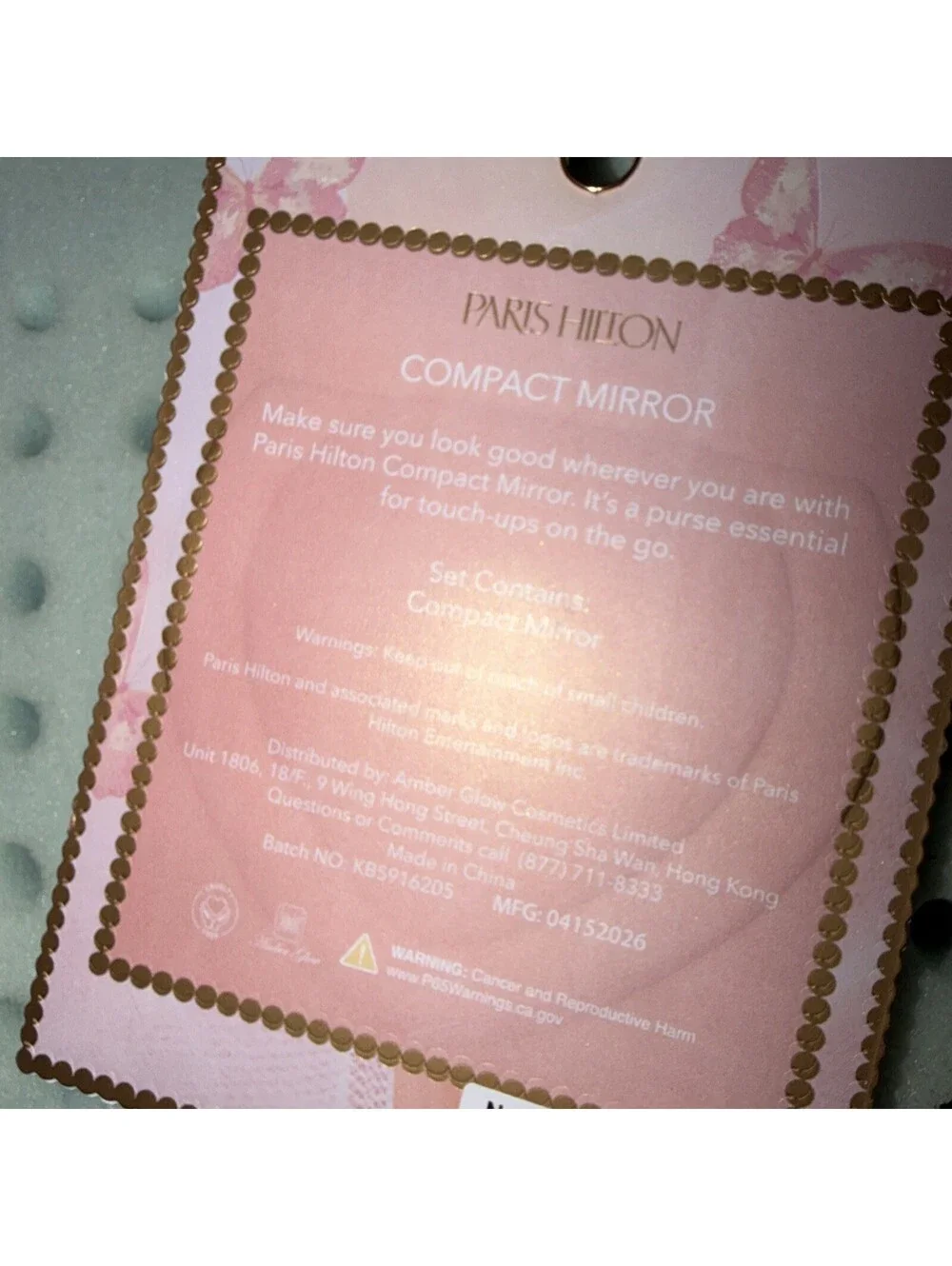 {Paris Hilton} Pink Rhinestone Heart Shaped Compact Mirror